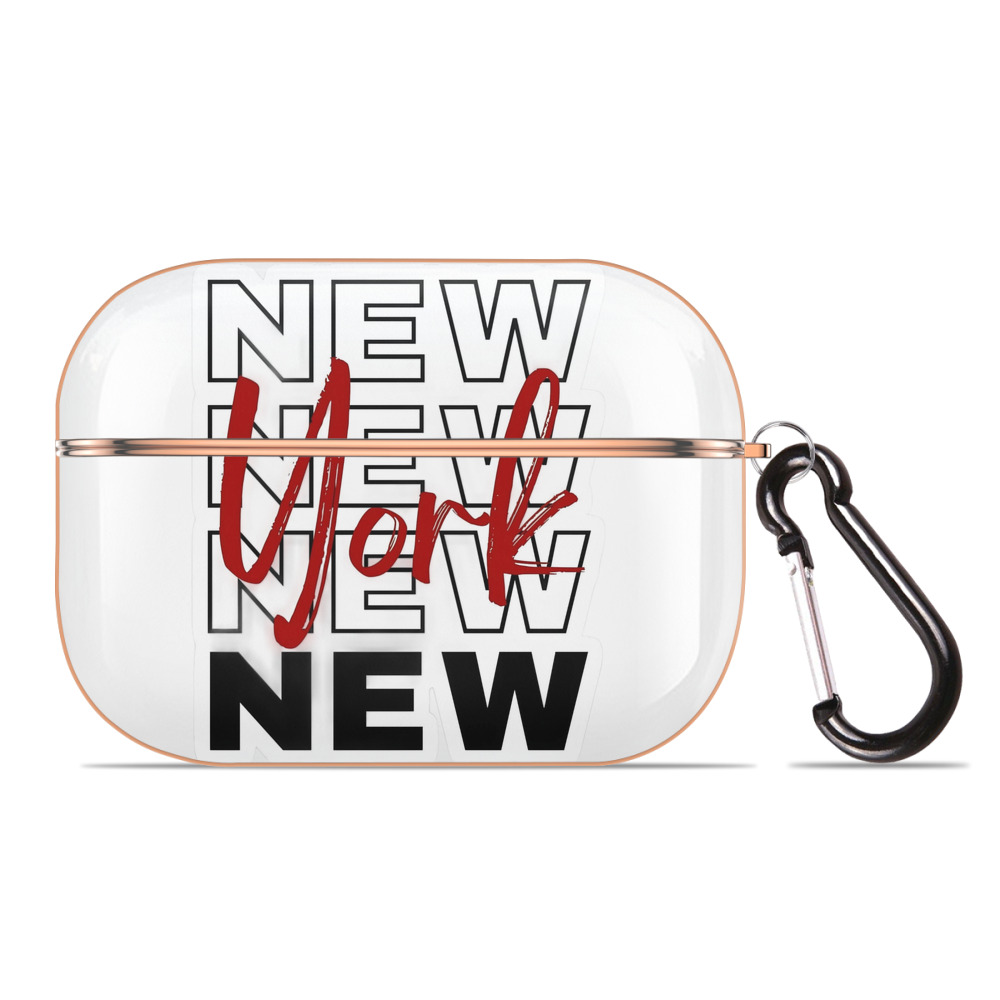 New York Yankees New York Logo AirPods Pro Protective Case Rose Gold, Flexible PC Material, Precise Fit, Anti-Slip Cover, Full Protection, Fingerprint Resistant, Washable With Keychain