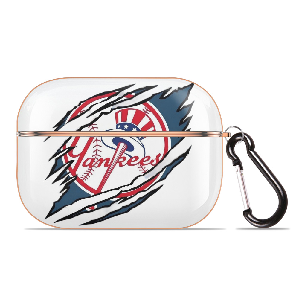New York Yankees Claw Logo AirPods Pro Protective Case Rose Gold, Flexible PC Material, Precise Fit, Anti-Slip Cover, Full Protection, Fingerprint Resistant, Washable With Keychain