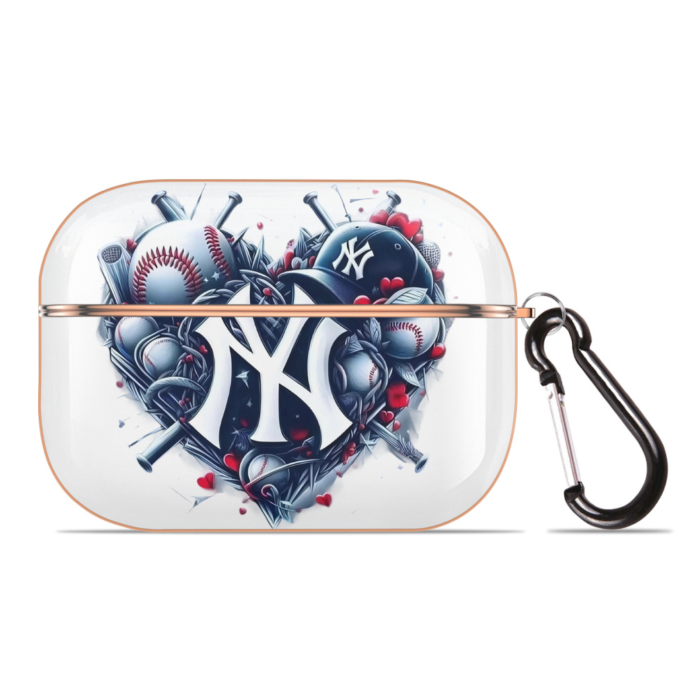New York Yankees Heart AirPods Pro Protective Case Rose Gold, Flexible PC Material, Precise Fit, Anti-Slip Cover, Full Protection, Fingerprint Resistant, Washable With Keychain