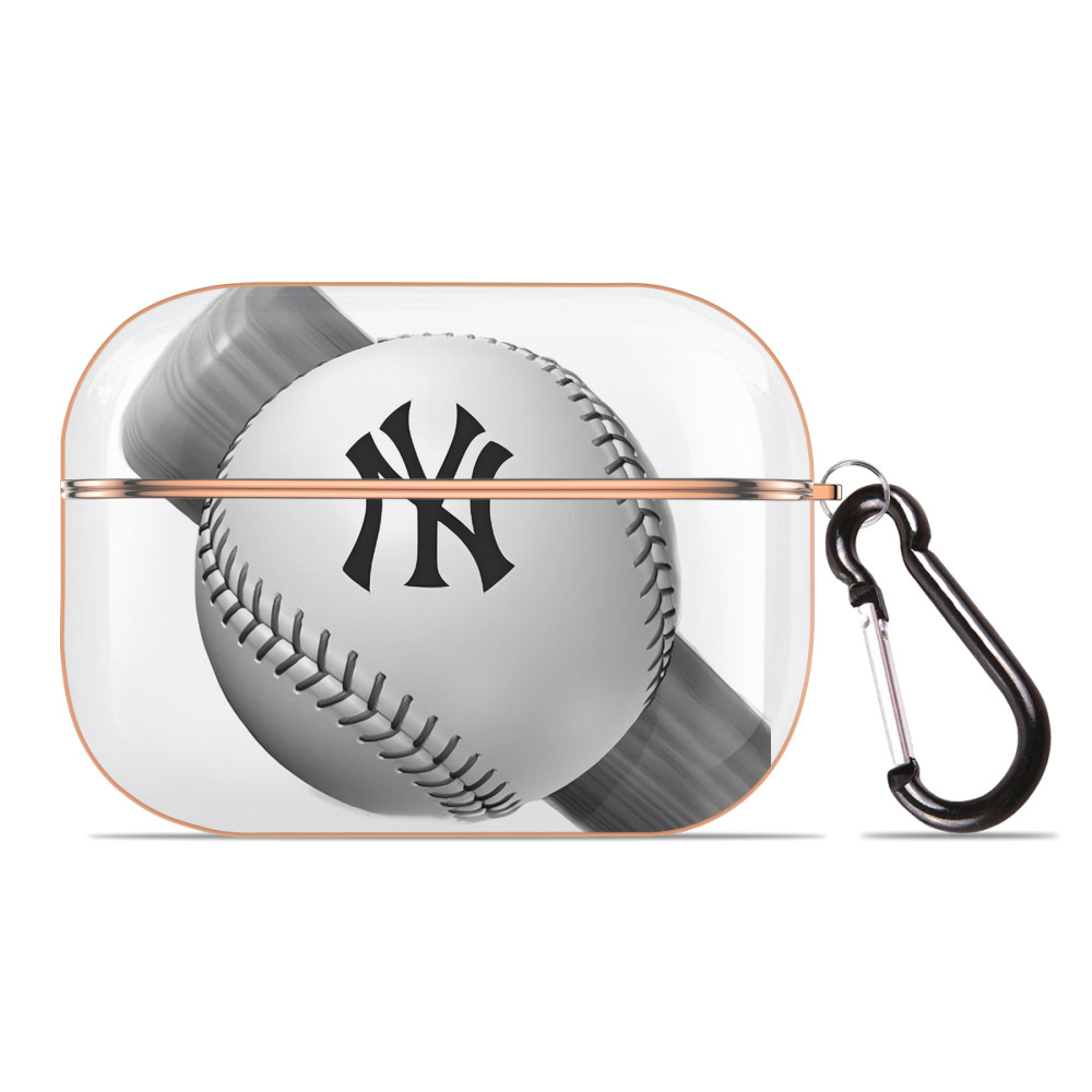 New York Yankees Baseball AirPods Pro Protective Case Rose Gold, Flexible PC Material, Precise Fit, Anti-Slip Cover, Full Protection, Fingerprint Resistant, Washable With Keychain