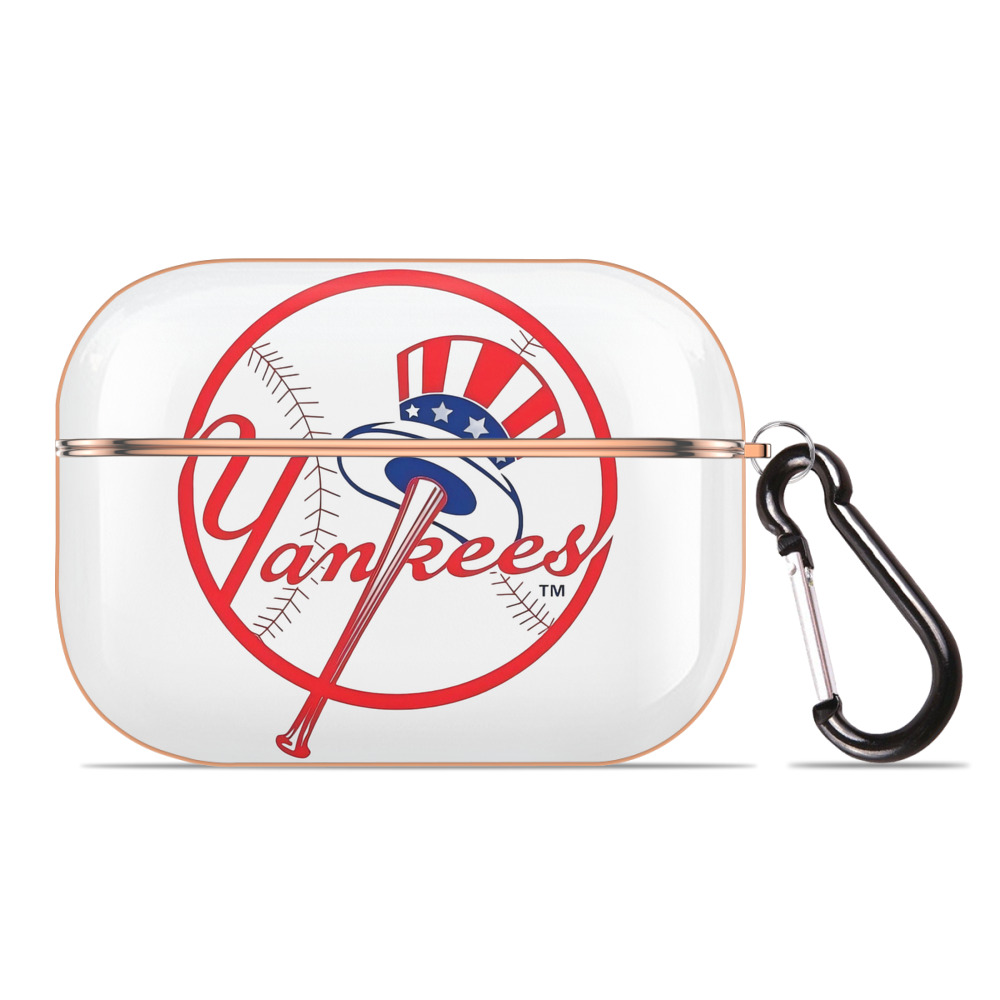 New York Yankees Logo AirPods Pro Protective Case Rose Gold, Flexible PC Material, Precise Fit, Anti-Slip Cover, Full Protection, Fingerprint Resistant, Washable With Keychain