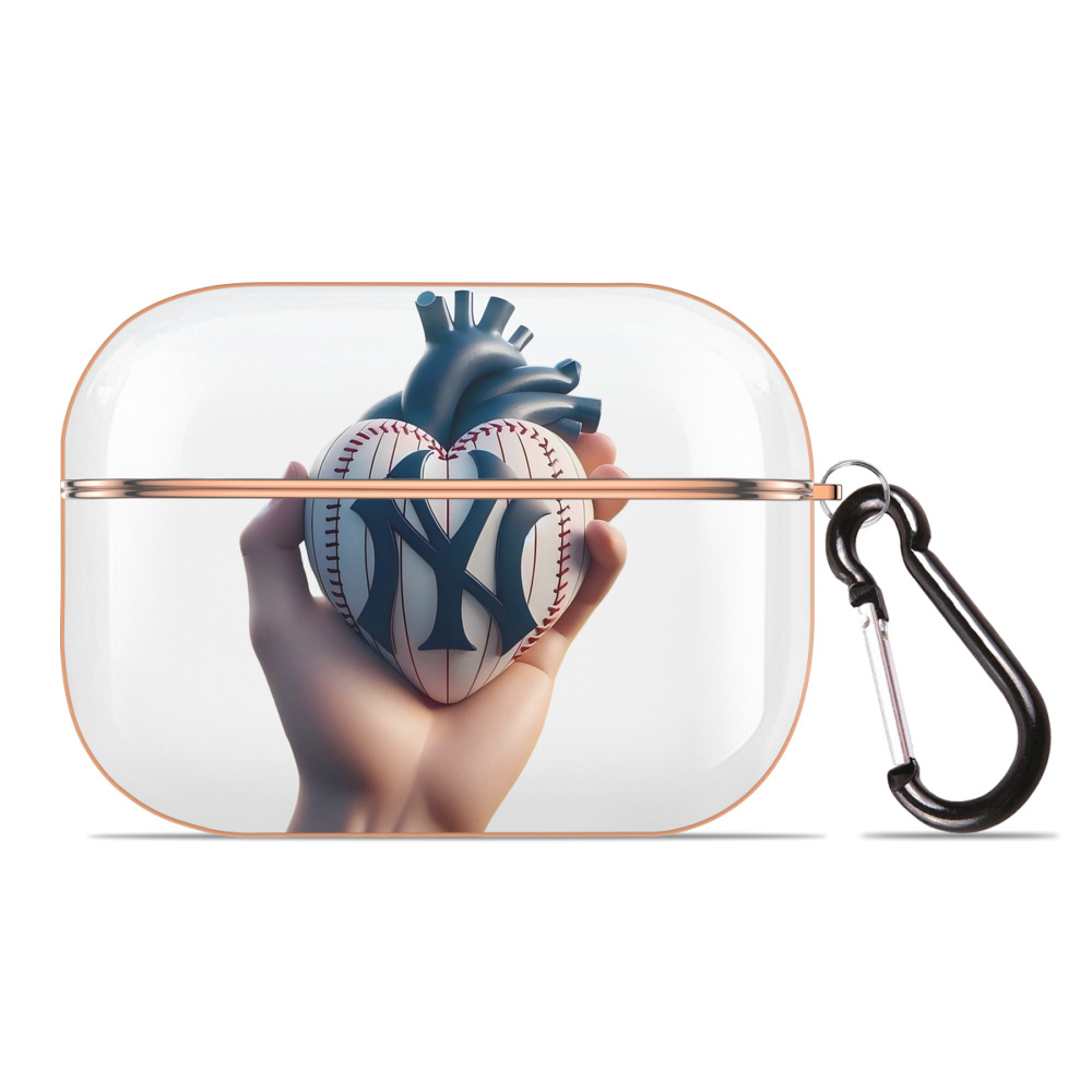 New York Yankees Heart AirPods Pro Protective Case Rose Gold, Flexible PC Material, Precise Fit, Anti-Slip Cover, Full Protection, Fingerprint Resistant, Washable With Keychain
