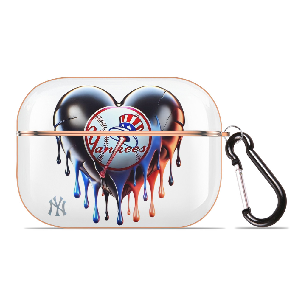 New York Yankees Heart AirPods Pro Protective Case Rose Gold, Flexible PC Material, Precise Fit, Anti-Slip Cover, Full Protection, Fingerprint Resistant, Washable With Keychain