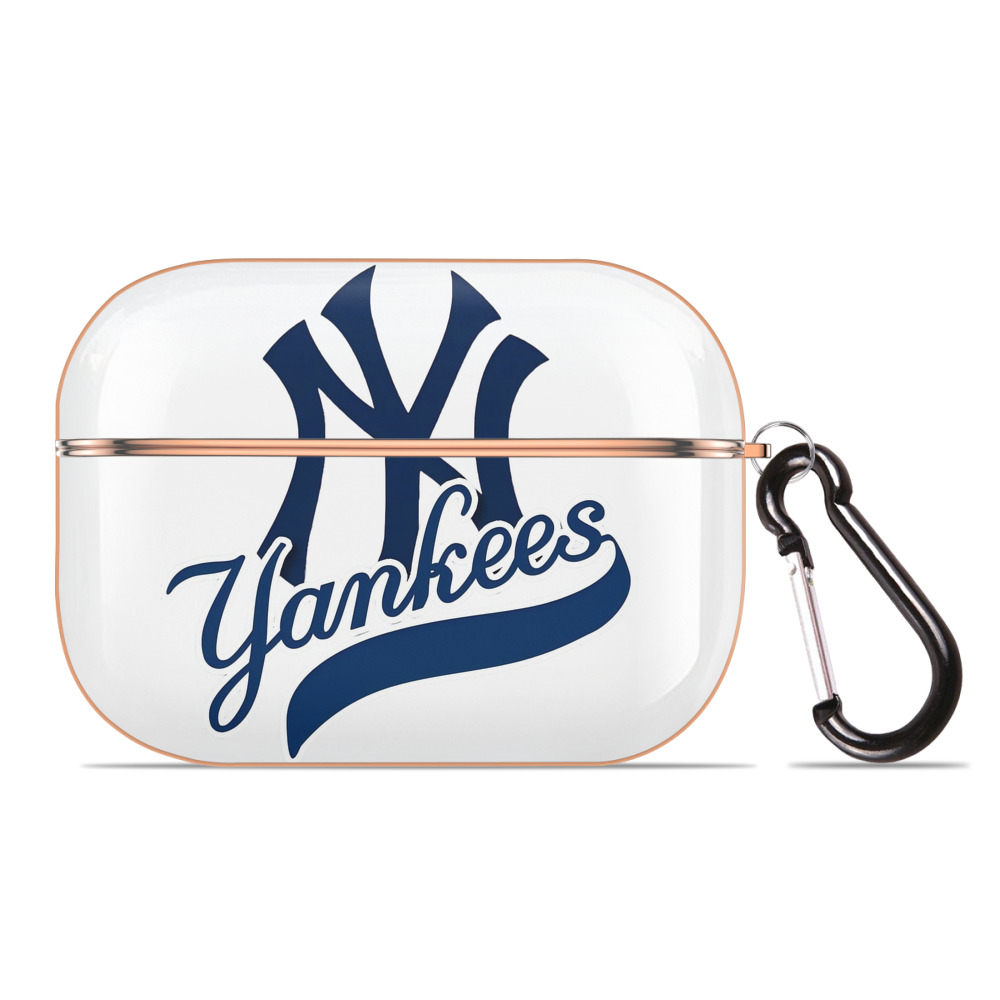 New York Yankees Blue Logo AirPods Pro Protective Case Rose Gold, Flexible PC Material, Precise Fit, Anti-Slip Cover, Full Protection, Fingerprint Resistant, Washable With Keychain
