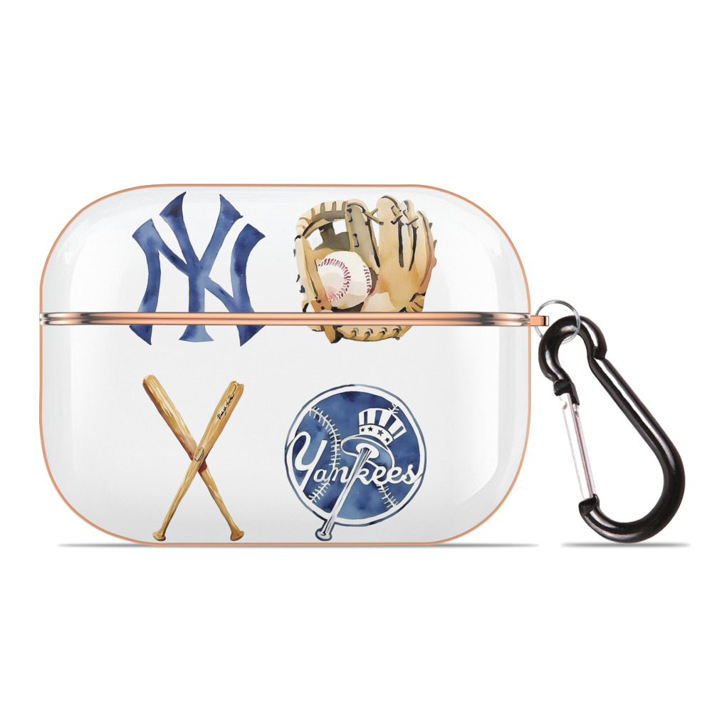 New York Yankees Baseball AirPods Pro Protective Case Rose Gold, Flexible PC Material, Precise Fit, Anti-Slip Cover, Full Protection, Fingerprint Resistant, Washable With Keychain