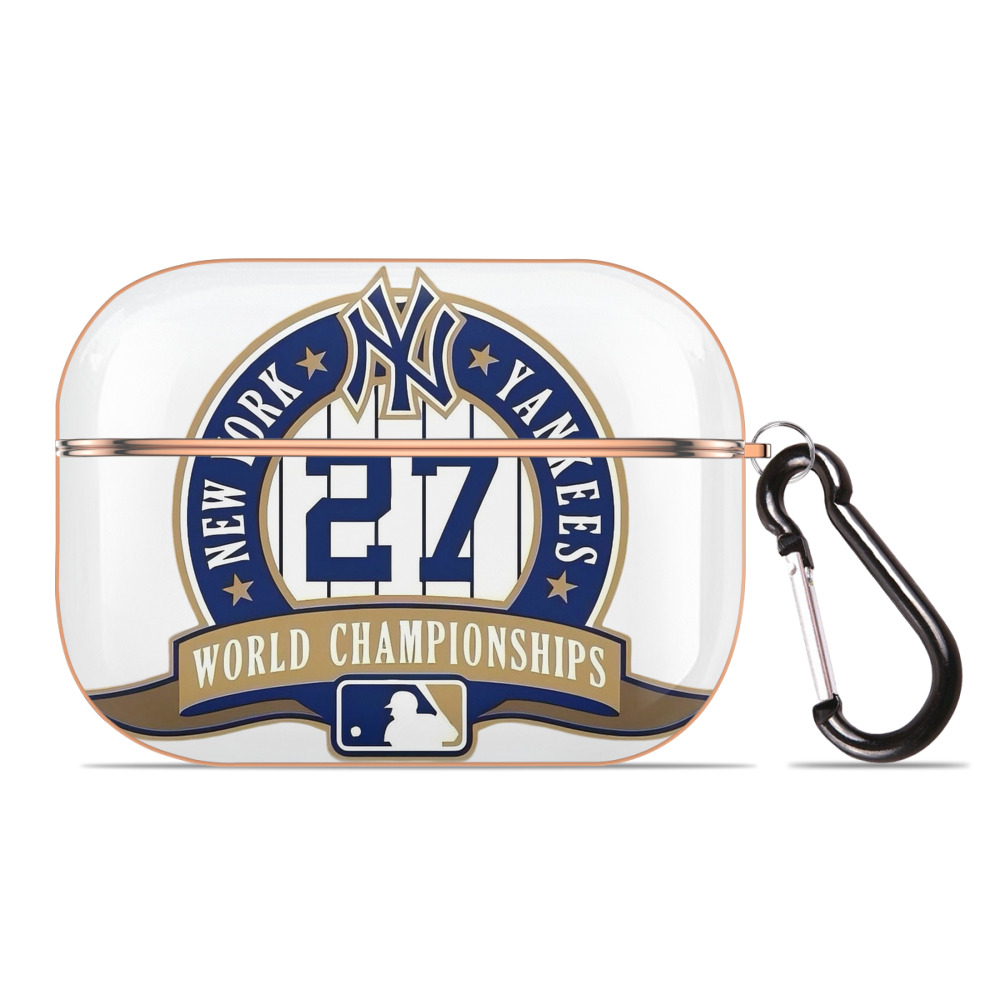 New York Yankees 27 World Championships AirPods Pro Protective Case Rose Gold, Flexible PC Material, Precise Fit, Anti-Slip Cover, Full Protection, Fingerprint Resistant, Washable With Keychain