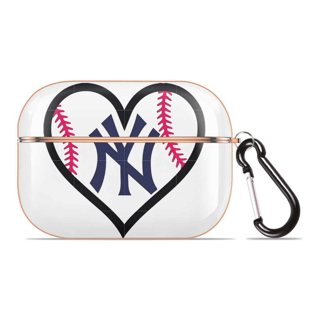 New York Yankees Heart AirPods Pro Protective Case Rose Gold, Flexible PC Material, Precise Fit, Anti-Slip Cover, Full Protection, Fingerprint Resistant, Washable With Keychain
