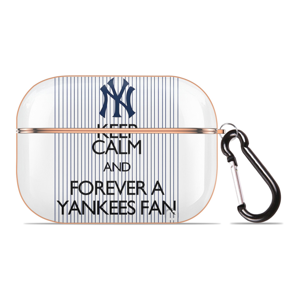 New York Yankees Keep Calm and Forever A Yankees Fan AirPods Pro Protective Case Rose Gold, Flexible PC Material, Precise Fit, Anti-Slip Cover, Full Protection, Fingerprint Resistant, Washable With Keychain