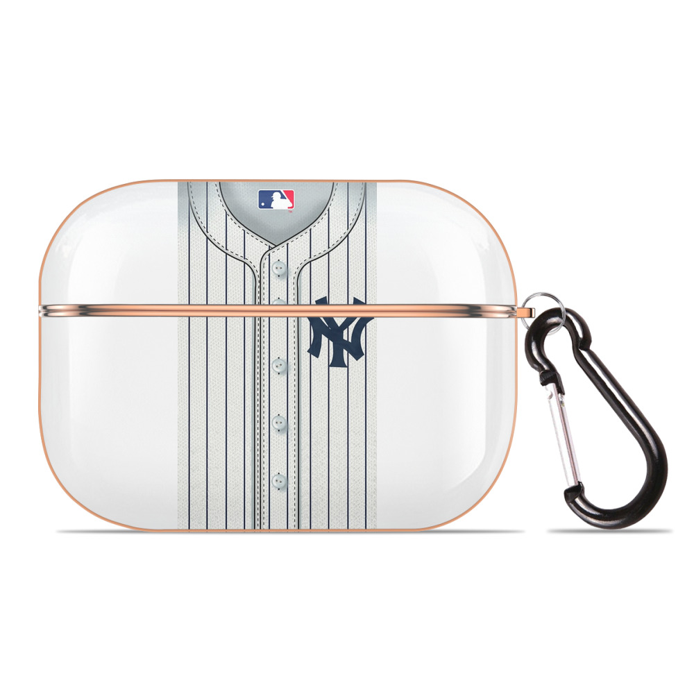 New York Yankees Pinstripe Jersey Background AirPods Pro Protective Case Rose Gold, Flexible PC Material, Precise Fit, Anti-Slip Cover, Full Protection, Fingerprint Resistant, Washable With Keychain