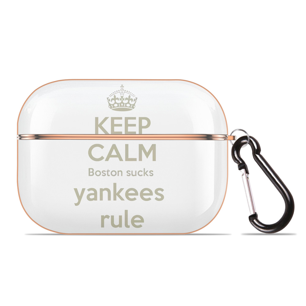 New York Yankees Keep Calm Yankees Rule Boston Sucks AirPods Pro Protective Case Rose Gold, Flexible PC Material, Precise Fit, Anti-Slip Cover, Full Protection, Fingerprint Resistant, Washable With Keychain