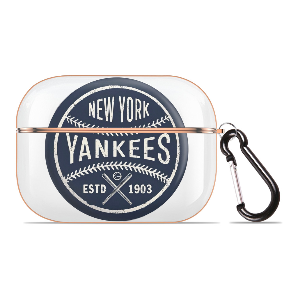 New York Yankees Estd 1903 AirPods Pro Protective Case Rose Gold, Flexible PC Material, Precise Fit, Anti-Slip Cover, Full Protection, Fingerprint Resistant, Washable With Keychain