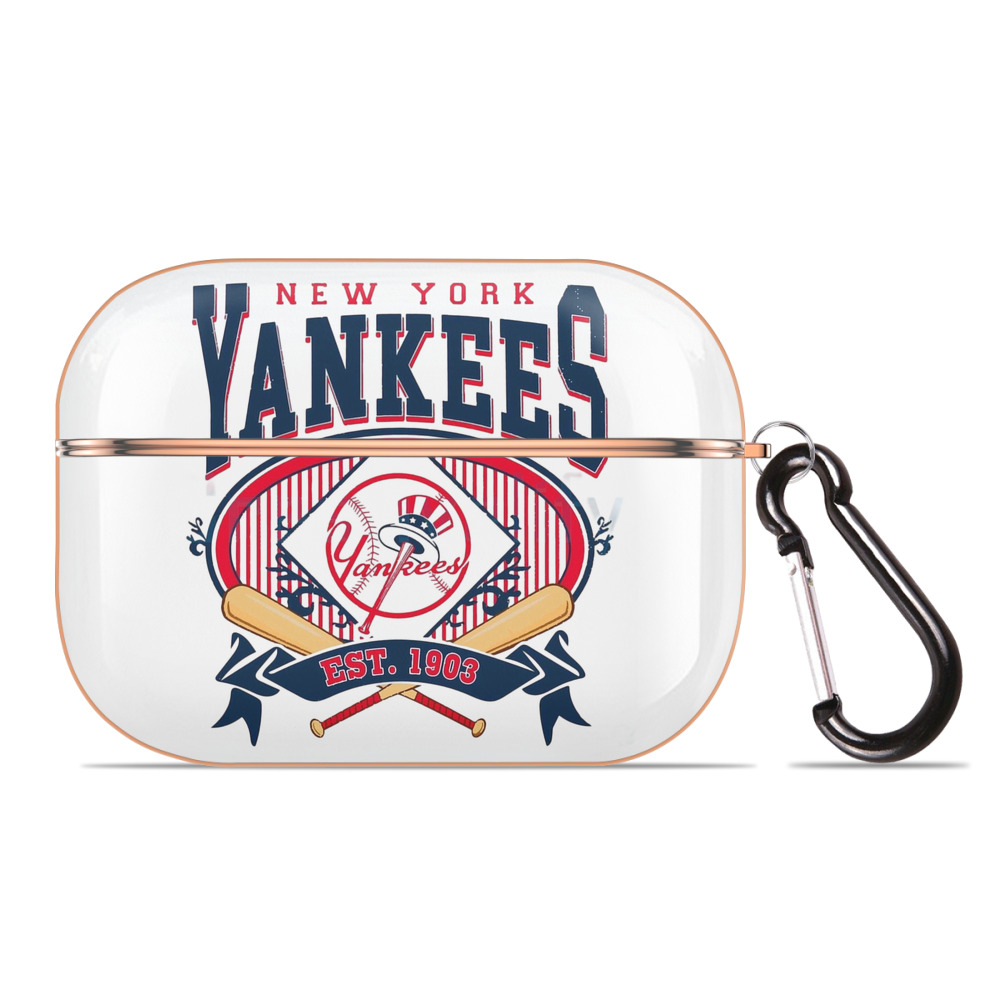 New York Yankees Vintage Est.1903 AirPods Pro Protective Case Rose Gold, Flexible PC Material, Precise Fit, Anti-Slip Cover, Full Protection, Fingerprint Resistant, Washable With Keychain