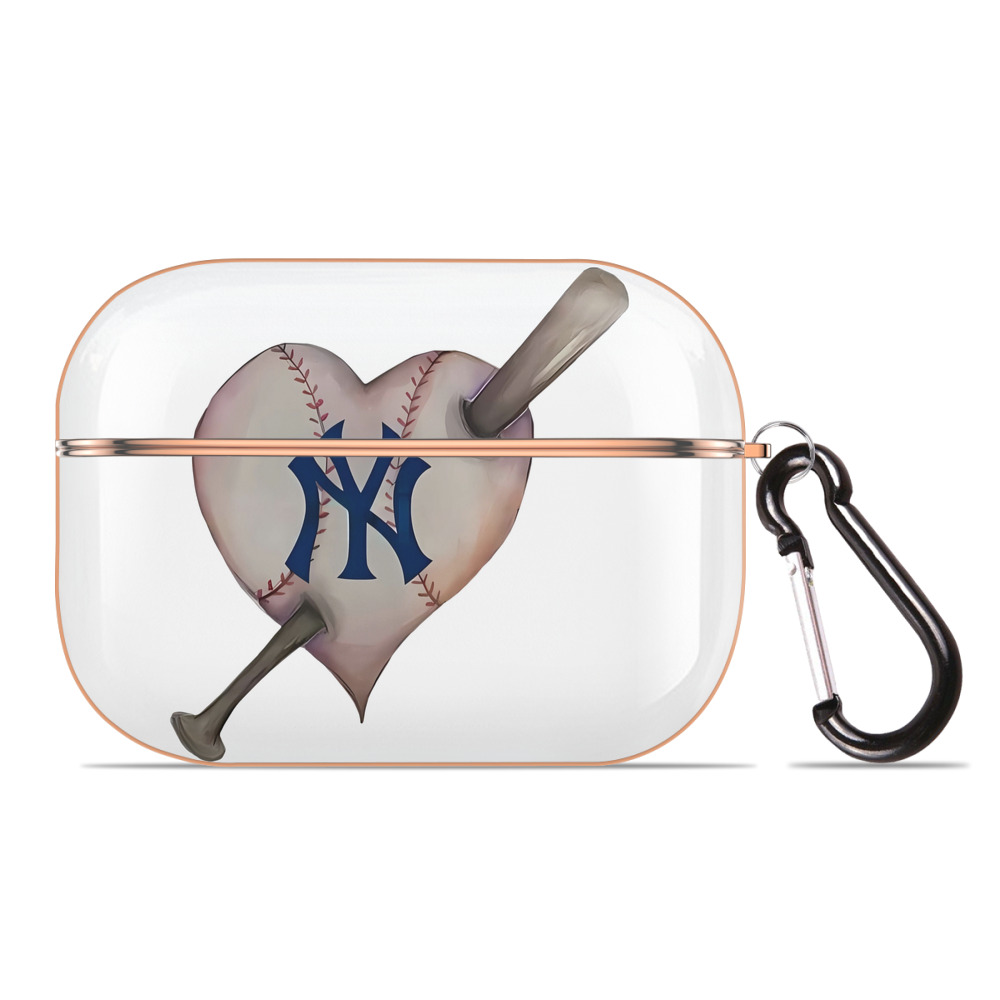 New York Yankees Heart AirPods Pro Protective Case Rose Gold, Flexible PC Material, Precise Fit, Anti-Slip Cover, Full Protection, Fingerprint Resistant, Washable With Keychain