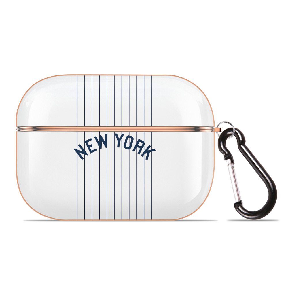 New York Yankees Pinstripe New York AirPods Pro Protective Case Rose Gold, Flexible PC Material, Precise Fit, Anti-Slip Cover, Full Protection, Fingerprint Resistant, Washable With Keychain