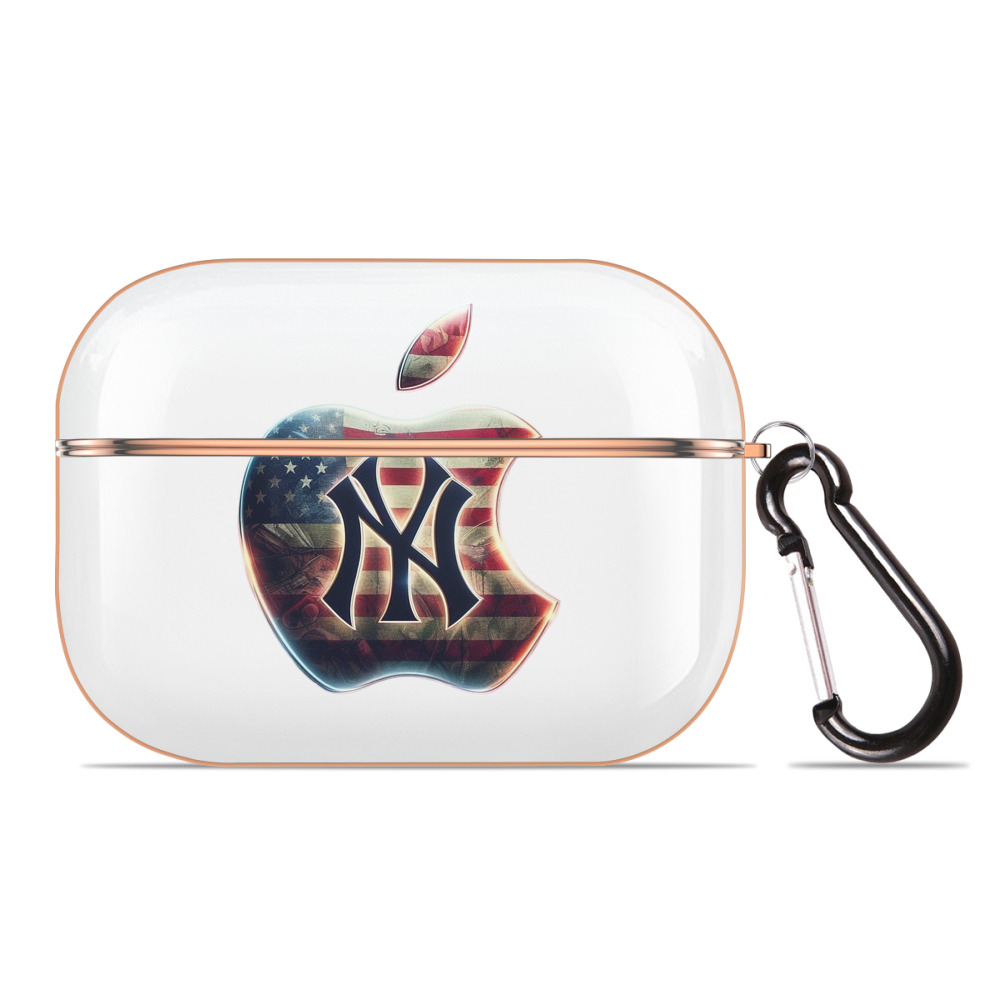 New York Yankees Apple US Flag AirPods Pro Protective Case Rose Gold, Flexible PC Material, Precise Fit, Anti-Slip Cover, Full Protection, Fingerprint Resistant, Washable With Keychain