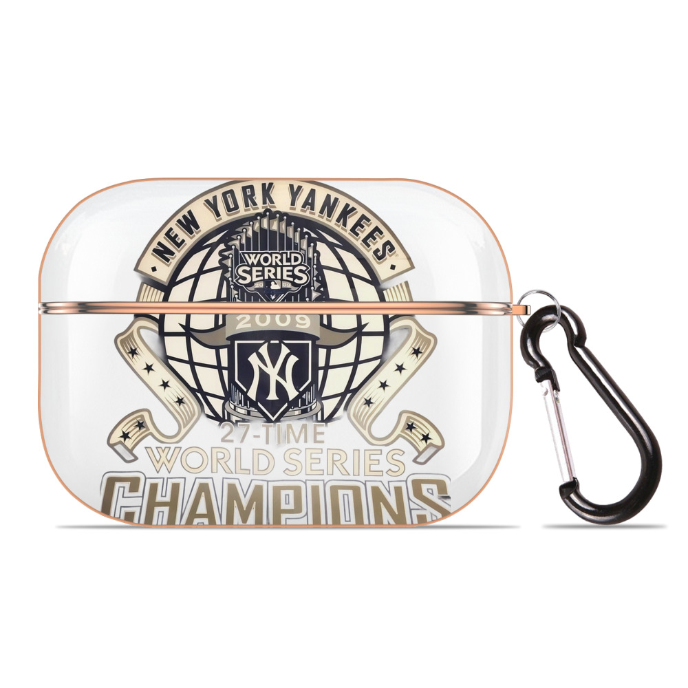New York Yankees 2009 27th WS Champions Golden AirPods Pro Protective Case Rose Gold, Flexible PC Material, Precise Fit, Anti-Slip Cover, Full Protection, Fingerprint Resistant, Washable With Keychain