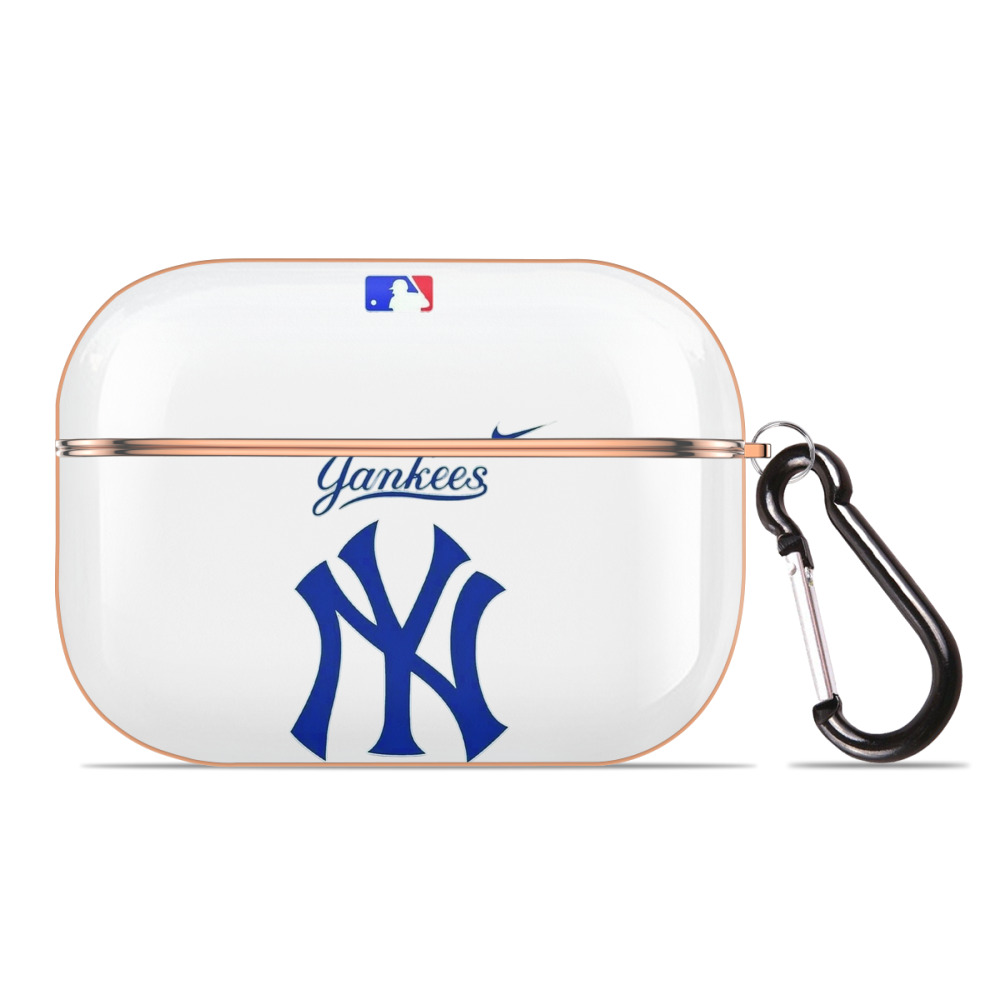 New York Yankees Blue Logo AirPods Pro Protective Case Rose Gold, Flexible PC Material, Precise Fit, Anti-Slip Cover, Full Protection, Fingerprint Resistant, Washable With Keychain