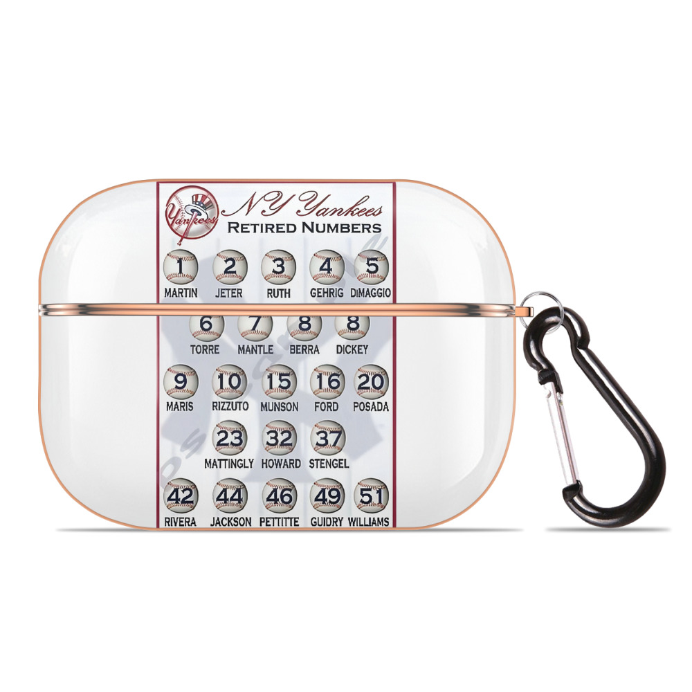 New York Yankees Retired Numbers AirPods Pro Protective Case Rose Gold, Flexible PC Material, Precise Fit, Anti-Slip Cover, Full Protection, Fingerprint Resistant, Washable With Keychain