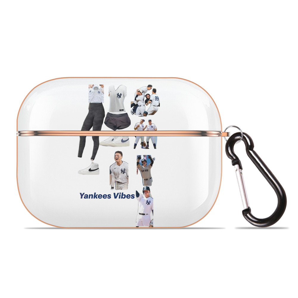 New York Yankees 282 AirPods Pro Protective Case Rose Gold, Flexible PC Material, Precise Fit, Anti-Slip Cover, Full Protection, Fingerprint Resistant, Washable With Keychain