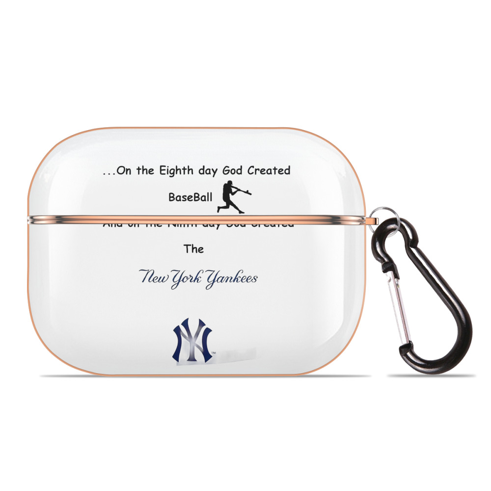 New York Yankees 281 AirPods Pro Protective Case Rose Gold, Flexible PC Material, Precise Fit, Anti-Slip Cover, Full Protection, Fingerprint Resistant, Washable With Keychain