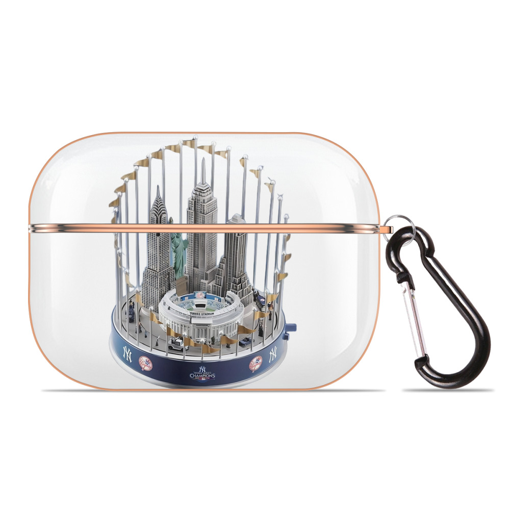 New York Yankees WS Champions Cup AirPods Pro Protective Case Rose Gold, Flexible PC Material, Precise Fit, Anti-Slip Cover, Full Protection, Fingerprint Resistant, Washable With Keychain