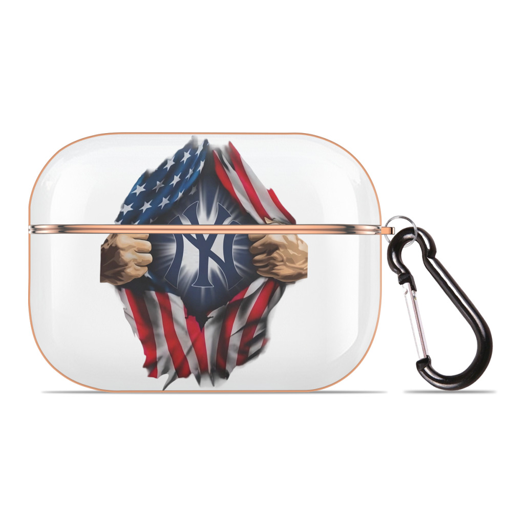 New York Yankees US Flag Yankees Inside Me AirPods Pro Protective Case Rose Gold, Flexible PC Material, Precise Fit, Anti-Slip Cover, Full Protection, Fingerprint Resistant, Washable With Keychain