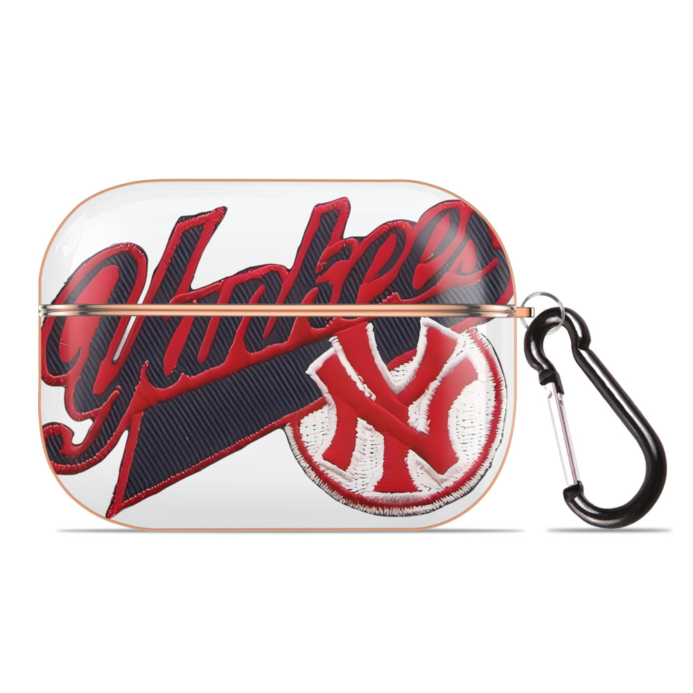 New York Yankees 77 AirPods Pro Protective Case Rose Gold, Flexible PC Material, Precise Fit, Anti-Slip Cover, Full Protection, Fingerprint Resistant, Washable With Keychain