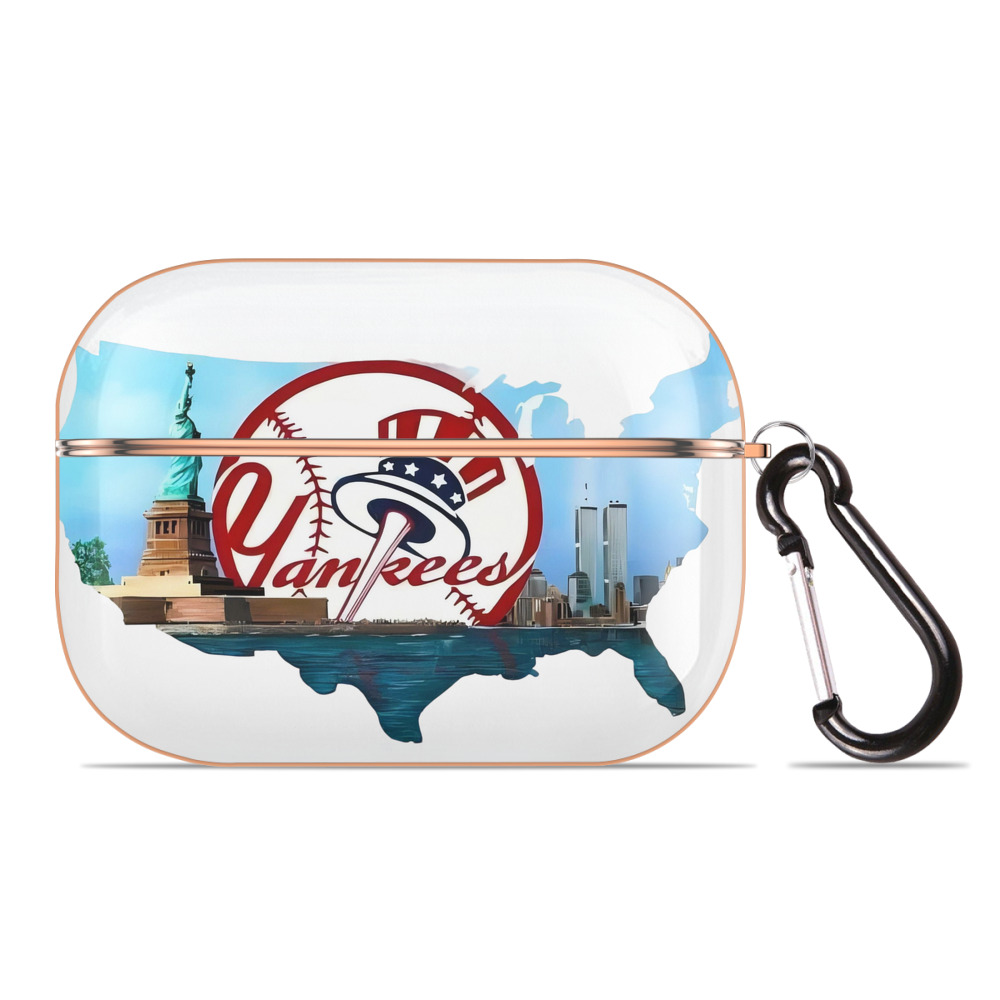 New York Yankees Whole USA AirPods Pro Protective Case Rose Gold, Flexible PC Material, Precise Fit, Anti-Slip Cover, Full Protection, Fingerprint Resistant, Washable With Keychain