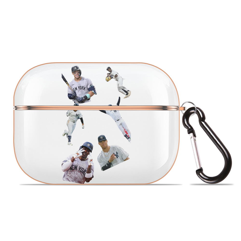 New York Yankees 284 AirPods Pro Protective Case Rose Gold, Flexible PC Material, Precise Fit, Anti-Slip Cover, Full Protection, Fingerprint Resistant, Washable With Keychain