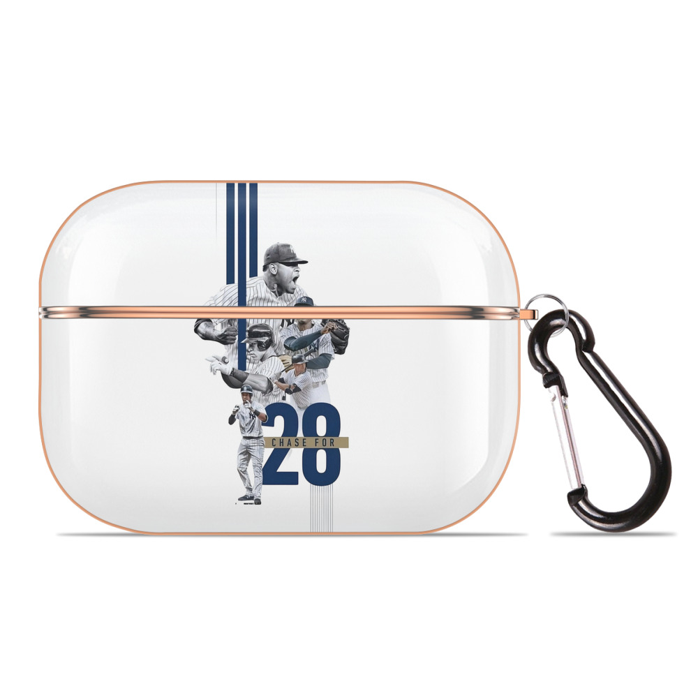 New York Yankees Chase For 28 AirPods Pro Protective Case Rose Gold, Flexible PC Material, Precise Fit, Anti-Slip Cover, Full Protection, Fingerprint Resistant, Washable With Keychain