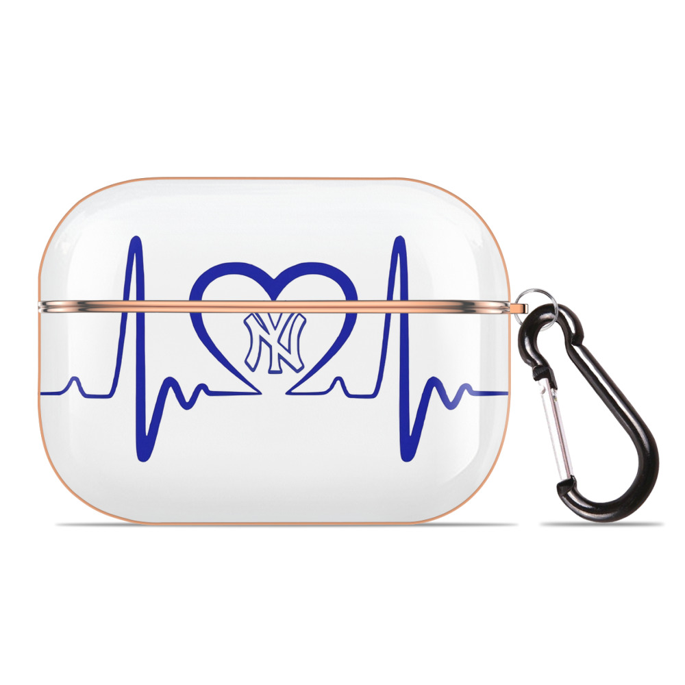 New York Yankees EKG Heart Line AirPods Pro Protective Case Rose Gold, Flexible PC Material, Precise Fit, Anti-Slip Cover, Full Protection, Fingerprint Resistant, Washable With Keychain