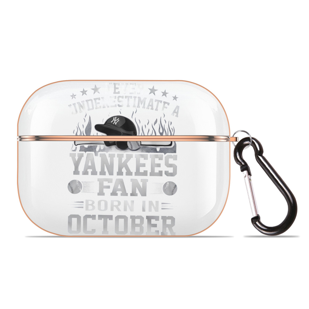 New York Yankees Never Underestimate A Yankees Fan Born in October AirPods Pro Protective Case Rose Gold, Flexible PC Material, Precise Fit, Anti-Slip Cover, Full Protection, Fingerprint Resistant, Washable With Keychain