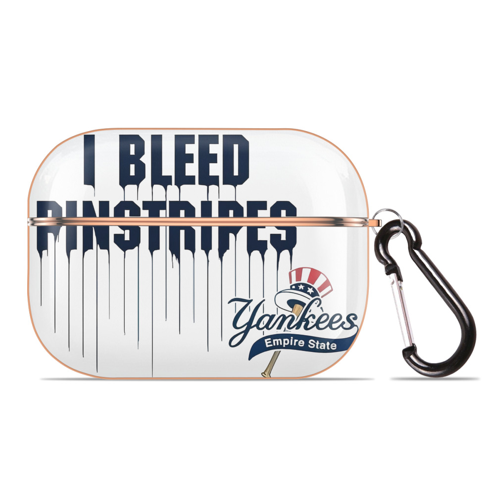 New York Yankees I Bleed Pinstripes AirPods Pro Protective Case Rose Gold, Flexible PC Material, Precise Fit, Anti-Slip Cover, Full Protection, Fingerprint Resistant, Washable With Keychain