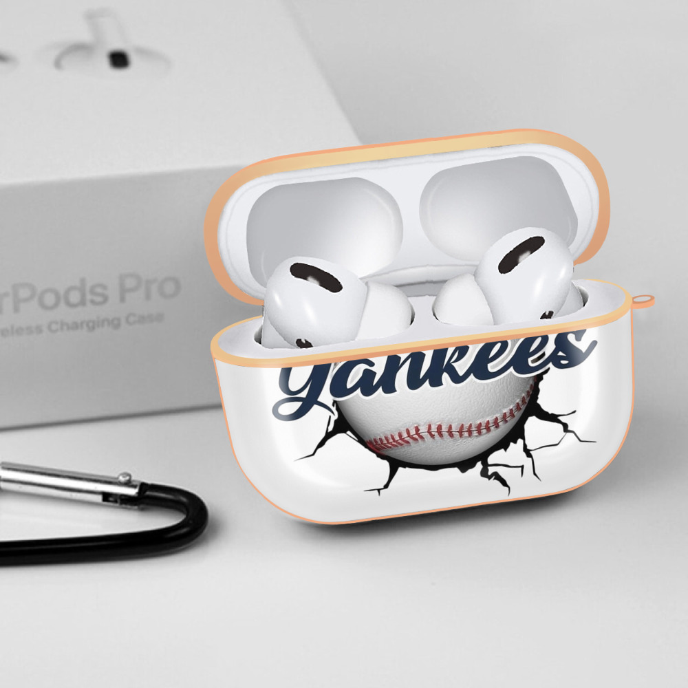 Yankees Baseball Wall And Art AirPods Pro Protective Case Rose Gold, Flexible PC Material, Precise Fit, Anti-Slip Cover, Full Protection, Fingerprint Resistant, Washable With Keychain