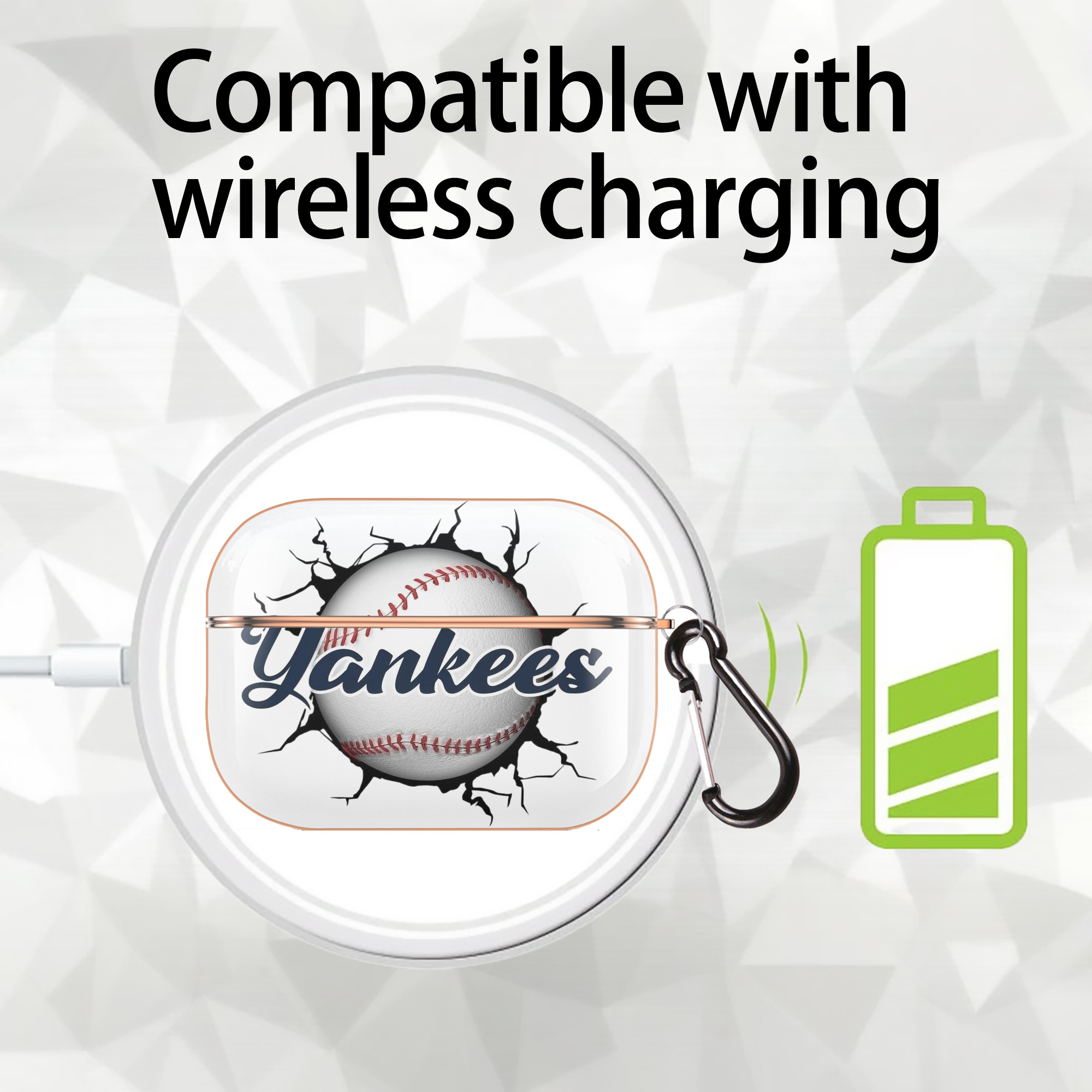 Yankees Baseball Wall And Art AirPods Pro Protective Case Rose Gold, Flexible PC Material, Precise Fit, Anti-Slip Cover, Full Protection, Fingerprint Resistant, Washable With Keychain