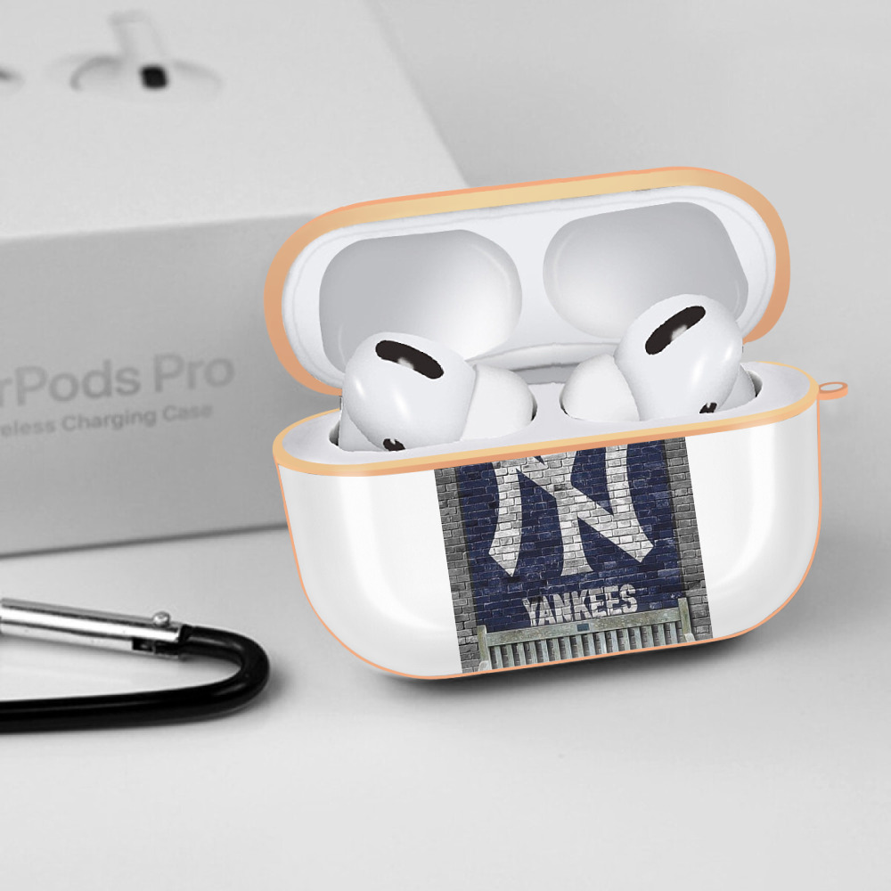 New York Yankees Wall Background AirPods Pro Protective Case Rose Gold, Flexible PC Material, Precise Fit, Anti-Slip Cover, Full Protection, Fingerprint Resistant, Washable With Keychain