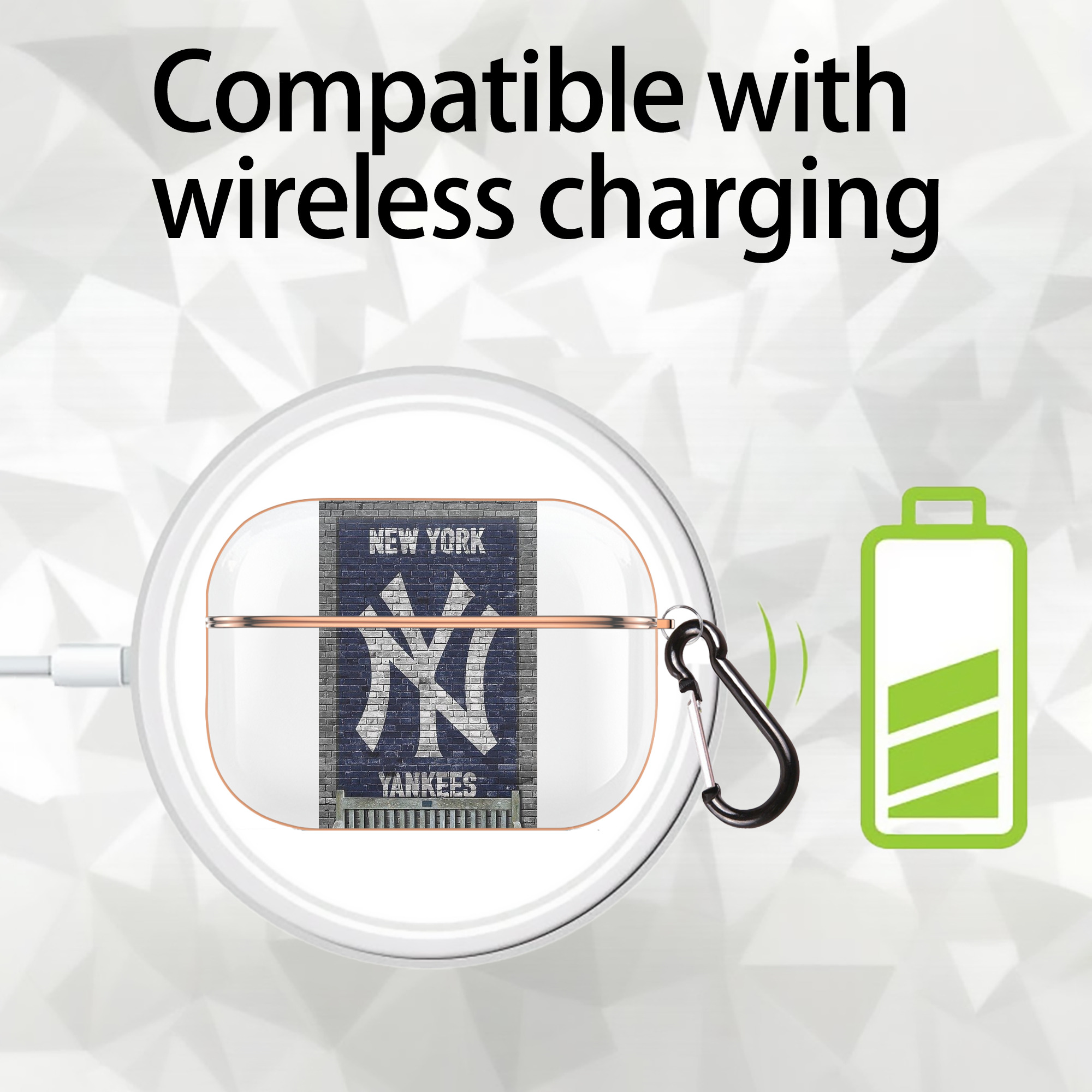 New York Yankees Wall Background AirPods Pro Protective Case Rose Gold, Flexible PC Material, Precise Fit, Anti-Slip Cover, Full Protection, Fingerprint Resistant, Washable With Keychain