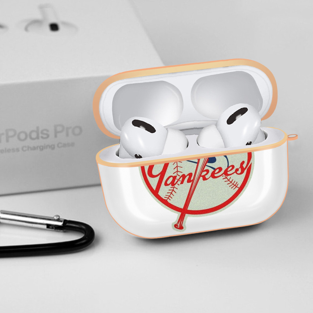 New York Yankees Logo AirPods Pro Protective Case Rose Gold, Flexible PC Material, Precise Fit, Anti-Slip Cover, Full Protection, Fingerprint Resistant, Washable With Keychain