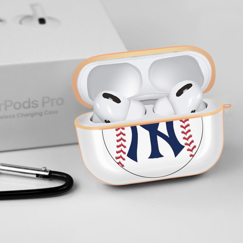 New York Yankees Baseball AirPods Pro Protective Case Rose Gold, Flexible PC Material, Precise Fit, Anti-Slip Cover, Full Protection, Fingerprint Resistant, Washable With Keychain