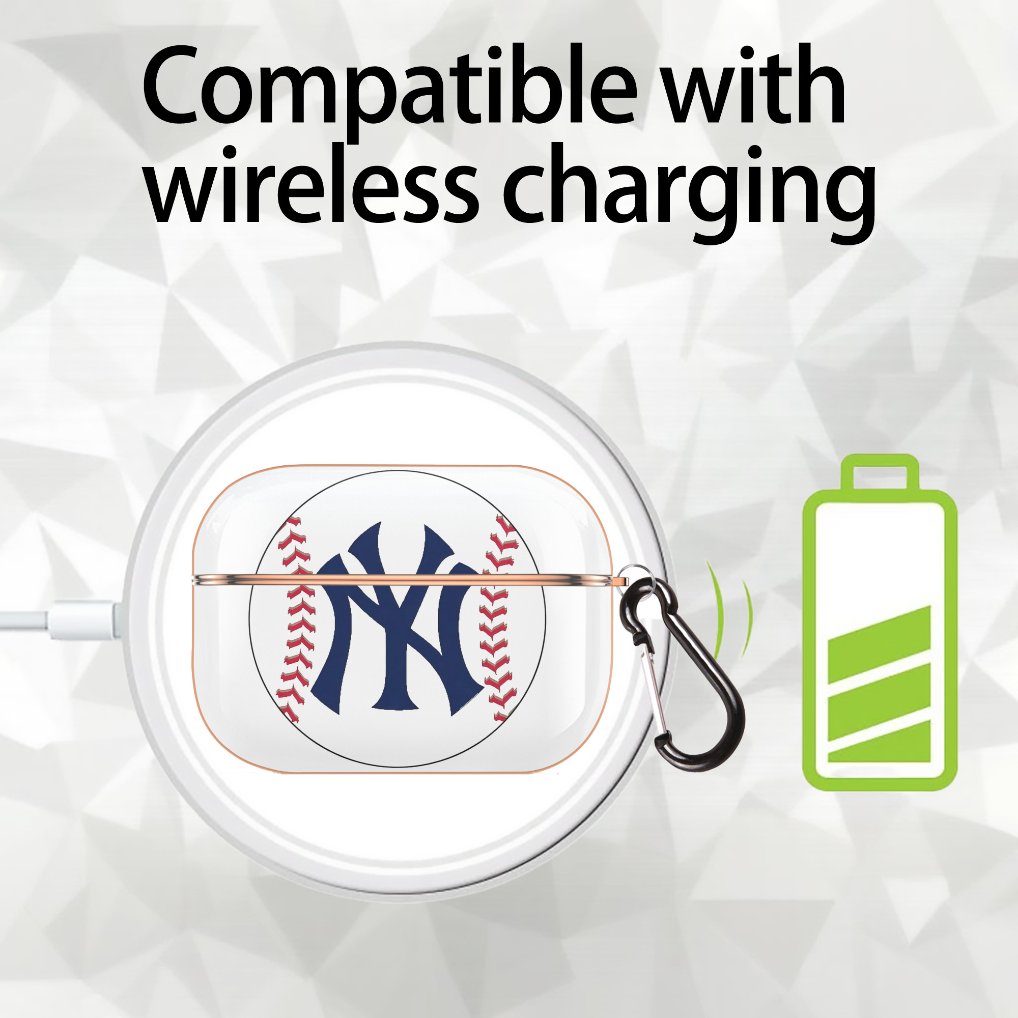 New York Yankees Baseball AirPods Pro Protective Case Rose Gold, Flexible PC Material, Precise Fit, Anti-Slip Cover, Full Protection, Fingerprint Resistant, Washable With Keychain