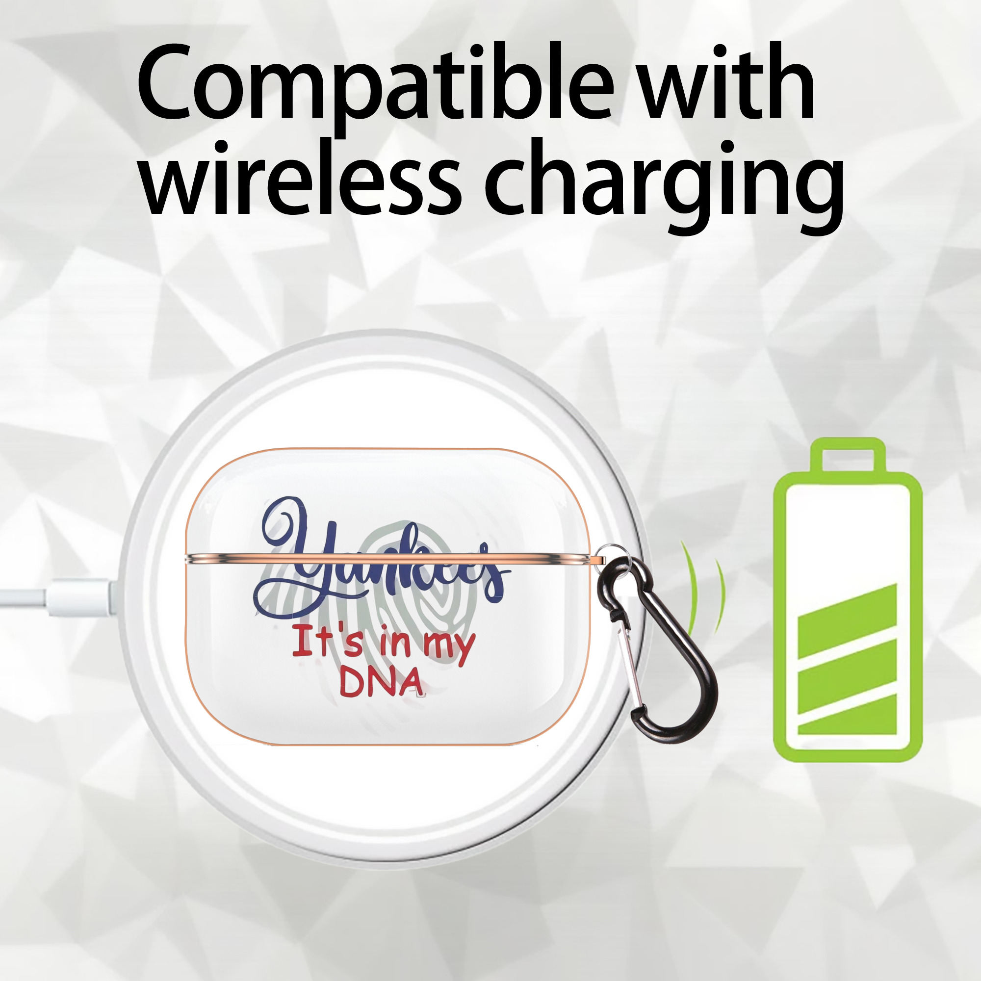 New York Yankees It's In My DNA AirPods Pro Protective Case Rose Gold, Flexible PC Material, Precise Fit, Anti-Slip Cover, Full Protection, Fingerprint Resistant, Washable With Keychain