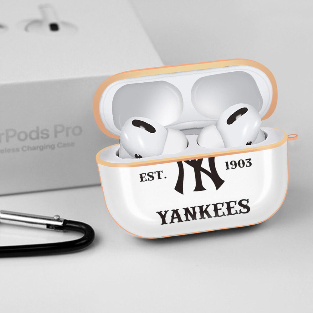 New York Yankees EST 1903 AirPods Pro Protective Case Rose Gold, Flexible PC Material, Precise Fit, Anti-Slip Cover, Full Protection, Fingerprint Resistant, Washable With Keychain
