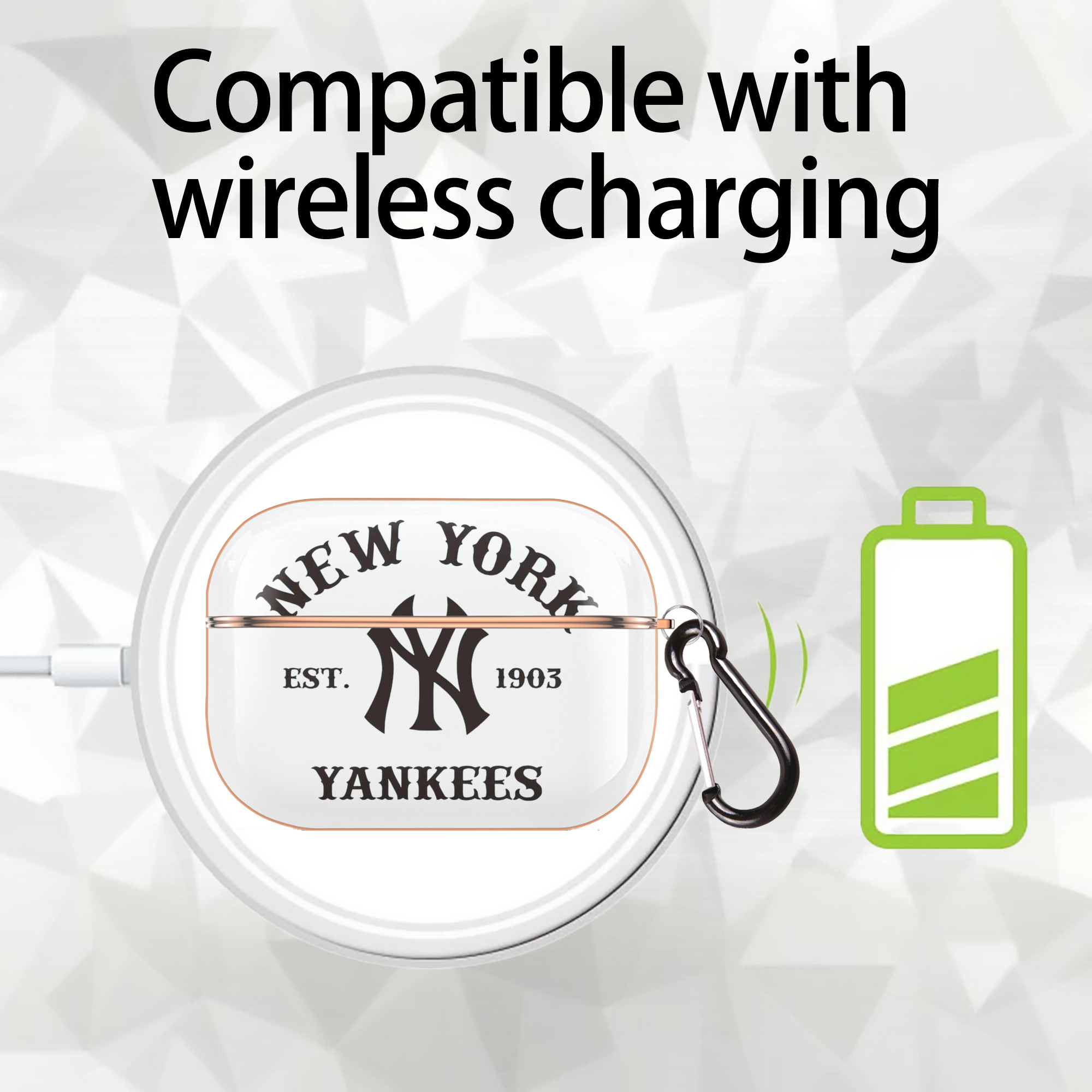 New York Yankees EST 1903 AirPods Pro Protective Case Rose Gold, Flexible PC Material, Precise Fit, Anti-Slip Cover, Full Protection, Fingerprint Resistant, Washable With Keychain