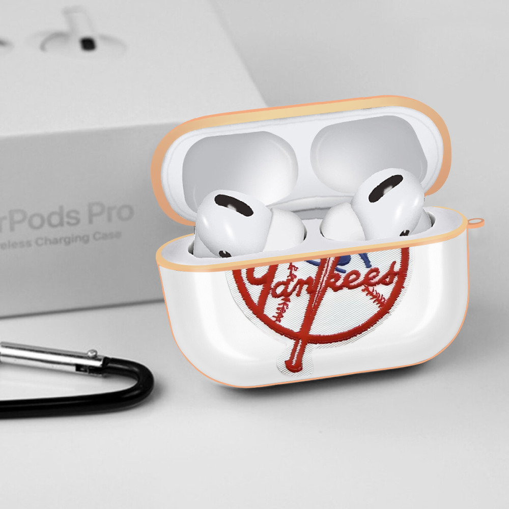 New York Yankees LOGO AirPods Pro Protective Case Rose Gold, Flexible PC Material, Precise Fit, Anti-Slip Cover, Full Protection, Fingerprint Resistant, Washable With Keychain