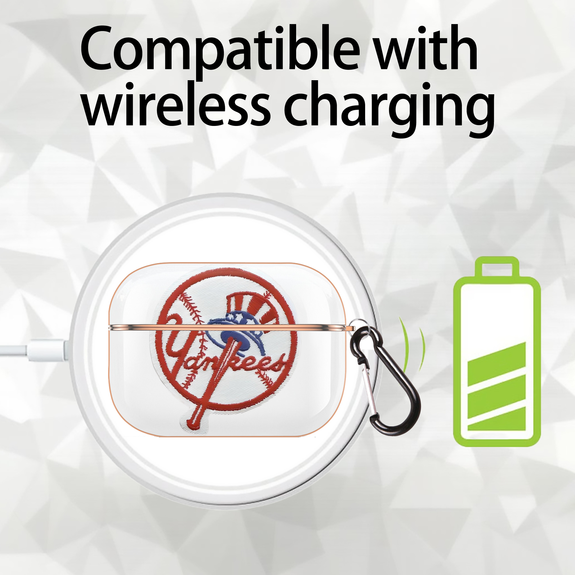 New York Yankees LOGO AirPods Pro Protective Case Rose Gold, Flexible PC Material, Precise Fit, Anti-Slip Cover, Full Protection, Fingerprint Resistant, Washable With Keychain