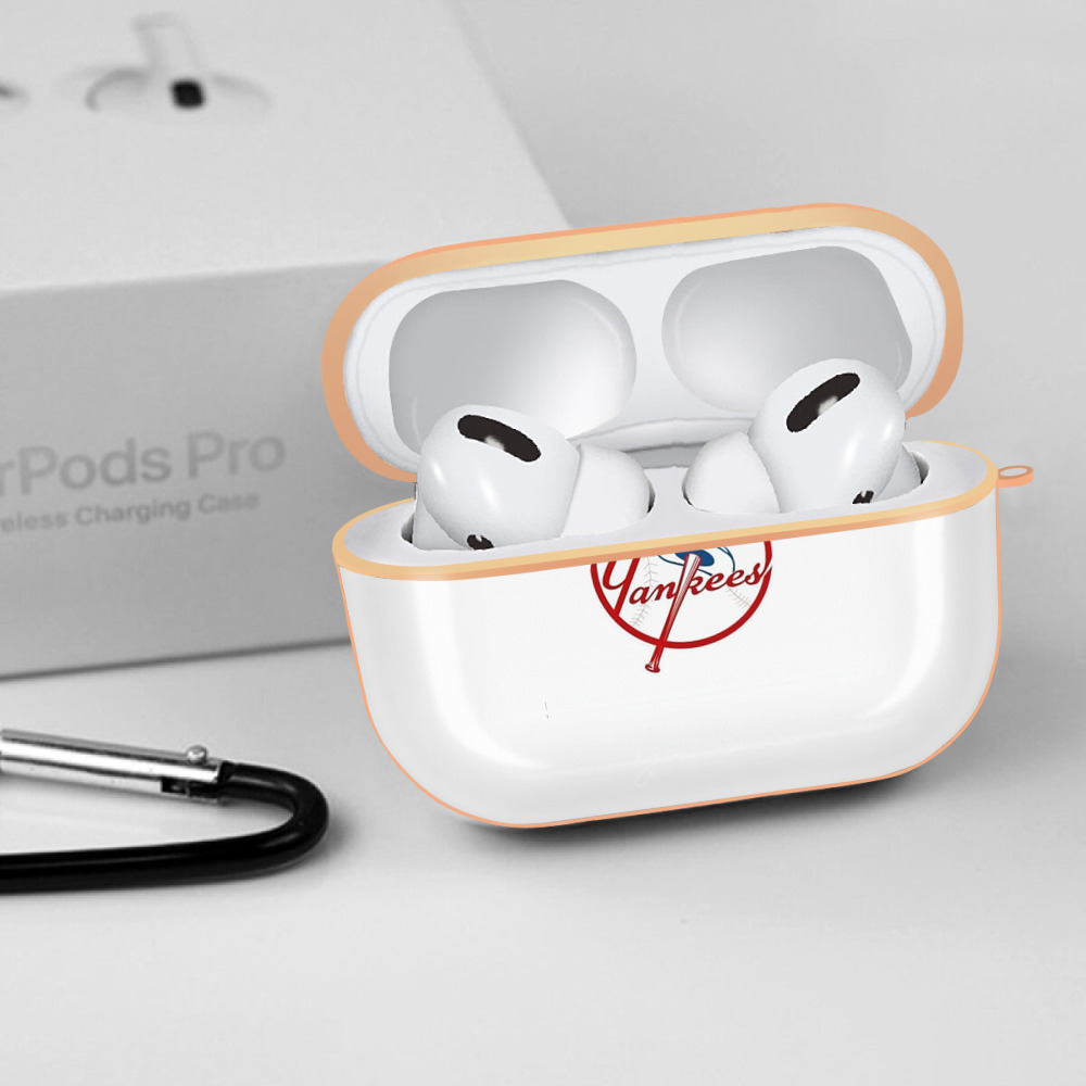 New York Yankees Logo AirPods Pro Protective Case Rose Gold, Flexible PC Material, Precise Fit, Anti-Slip Cover, Full Protection, Fingerprint Resistant, Washable With Keychain