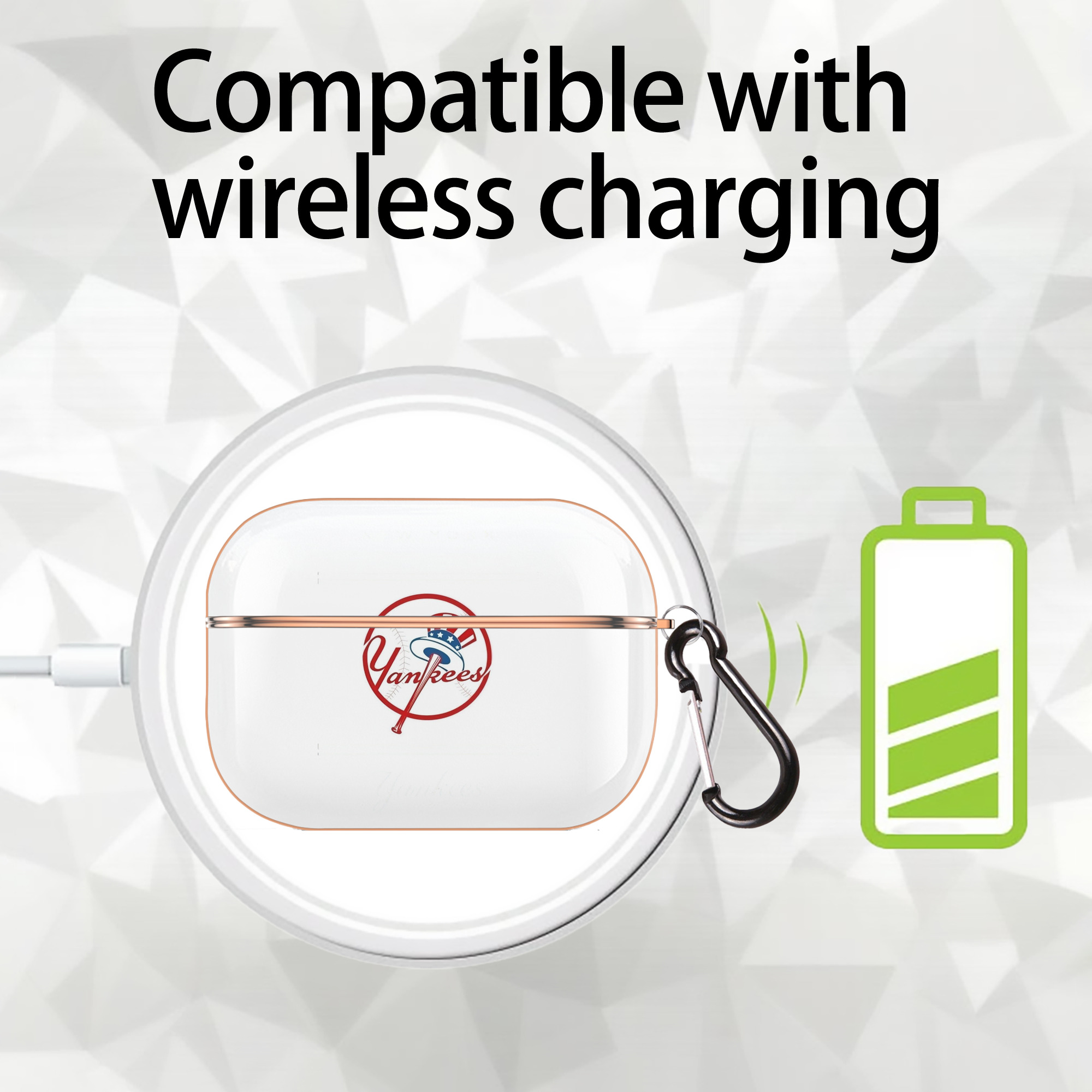 New York Yankees Logo AirPods Pro Protective Case Rose Gold, Flexible PC Material, Precise Fit, Anti-Slip Cover, Full Protection, Fingerprint Resistant, Washable With Keychain