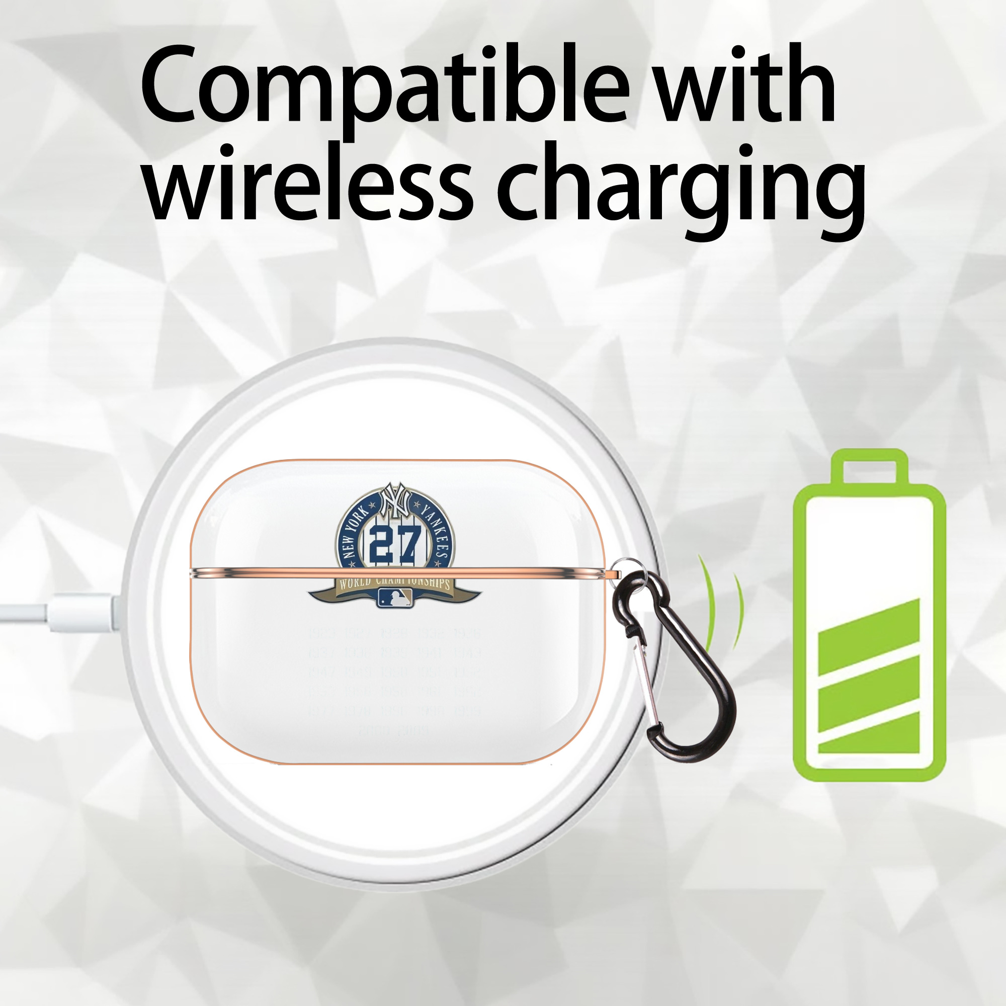 New York Yankees 27 WS Championships AirPods Pro Protective Case Rose Gold, Flexible PC Material, Precise Fit, Anti-Slip Cover, Full Protection, Fingerprint Resistant, Washable With Keychain