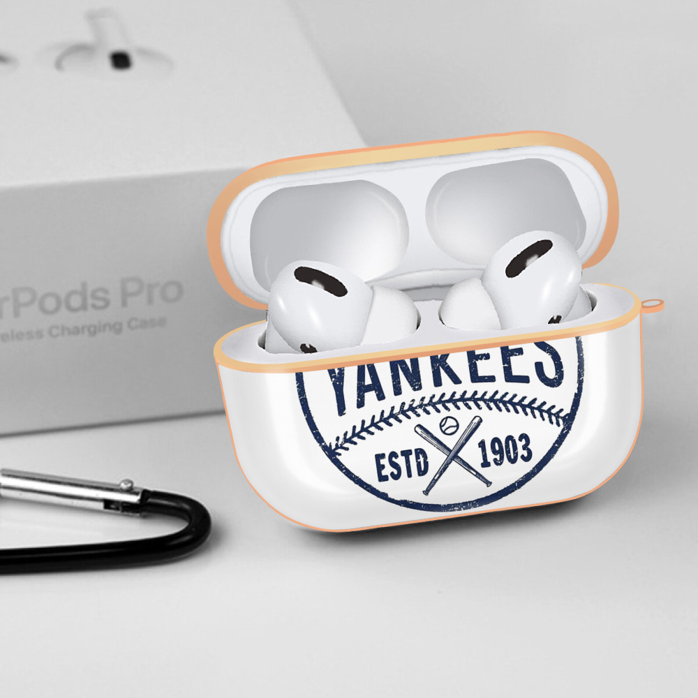 New York Yankees Estd 1903 AirPods Pro Protective Case Rose Gold, Flexible PC Material, Precise Fit, Anti-Slip Cover, Full Protection, Fingerprint Resistant, Washable With Keychain