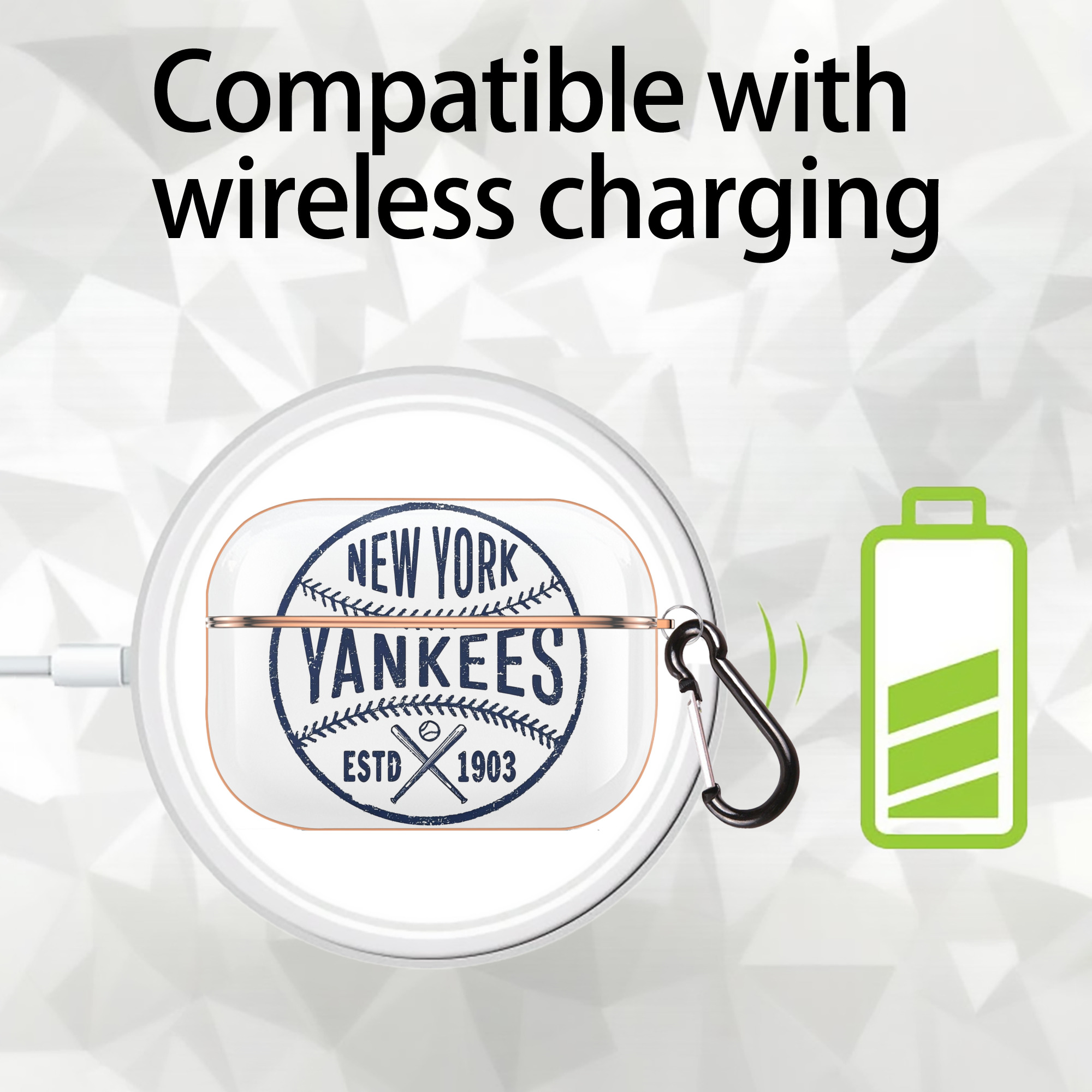 New York Yankees Estd 1903 AirPods Pro Protective Case Rose Gold, Flexible PC Material, Precise Fit, Anti-Slip Cover, Full Protection, Fingerprint Resistant, Washable With Keychain